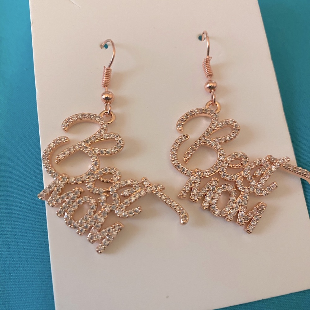 Rose gold best mom crystal earrings